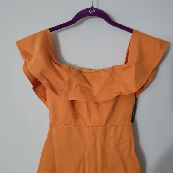 Lulu's Confidence Boost Orange Off-the-Shoulder Bodycon Midi Dress NWT - Picture 2 of 10